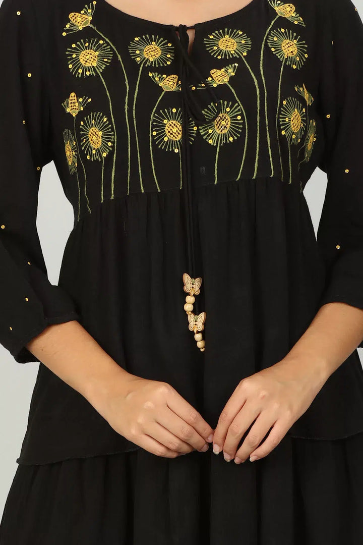 Black embroidered Aline dress