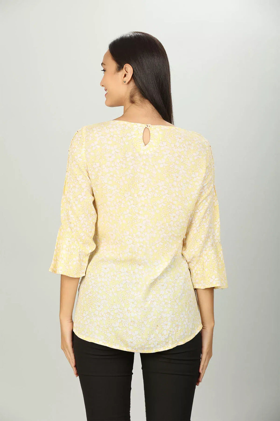 Light Yellow printed Round neck Top