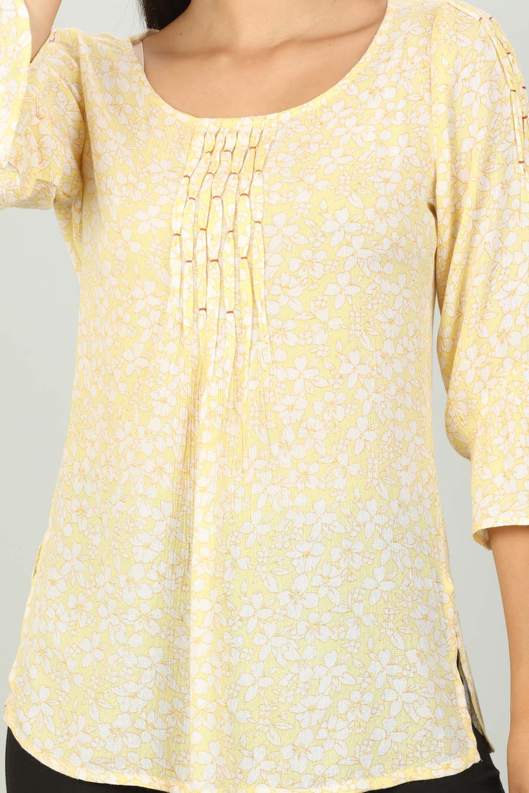 Light Yellow printed Round neck Top