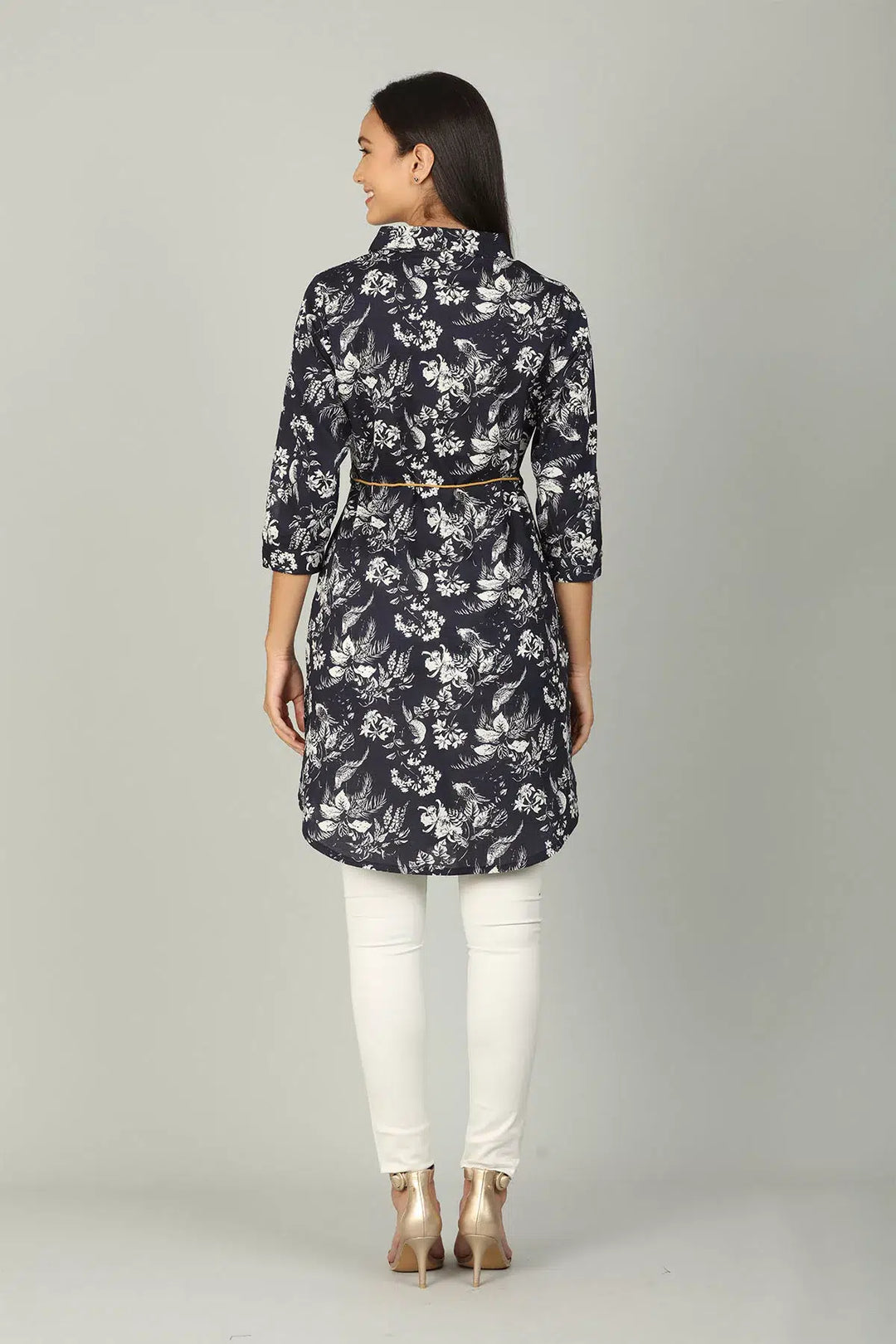 Navy Cotton printed  Collar Tunic