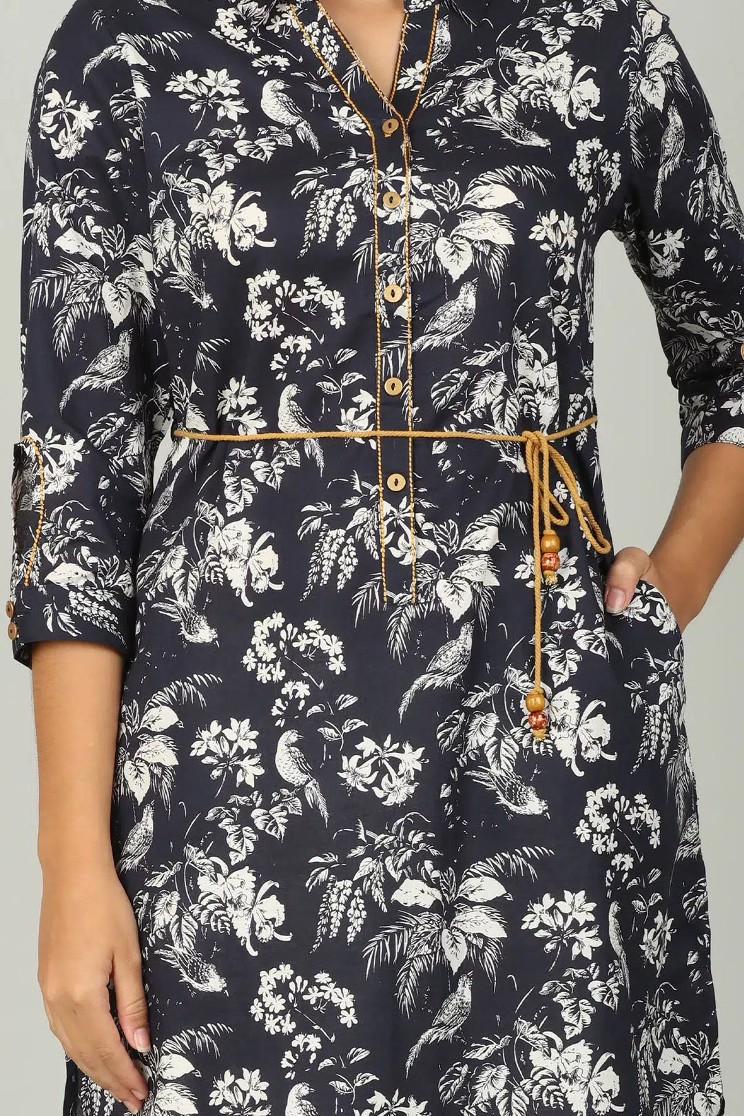 Navy Cotton printed  Collar Tunic