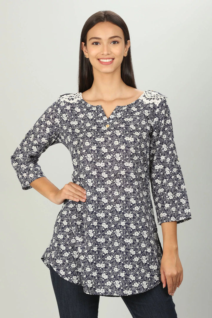 Blue Floral Print Top