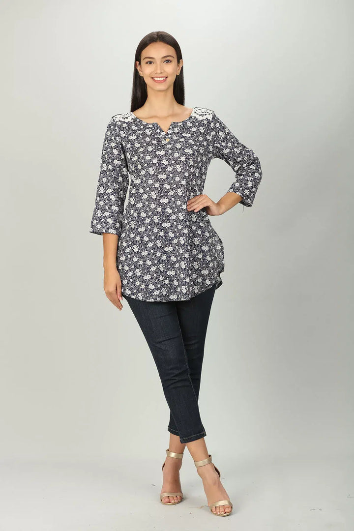 Blue Floral Print Top