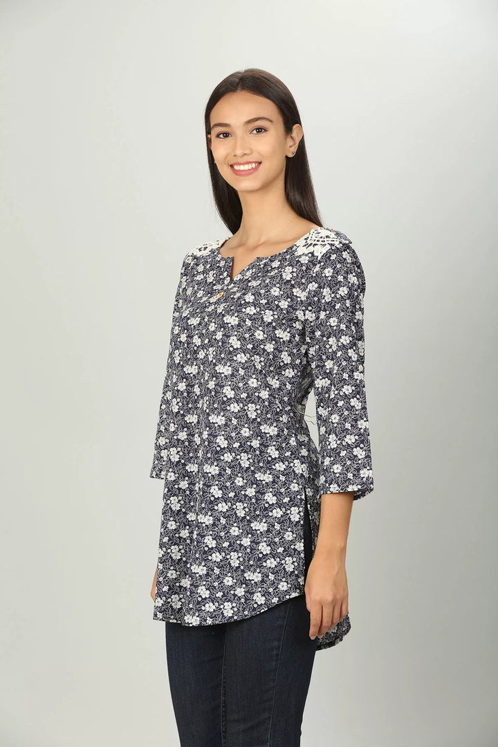 Blue Floral Print Top