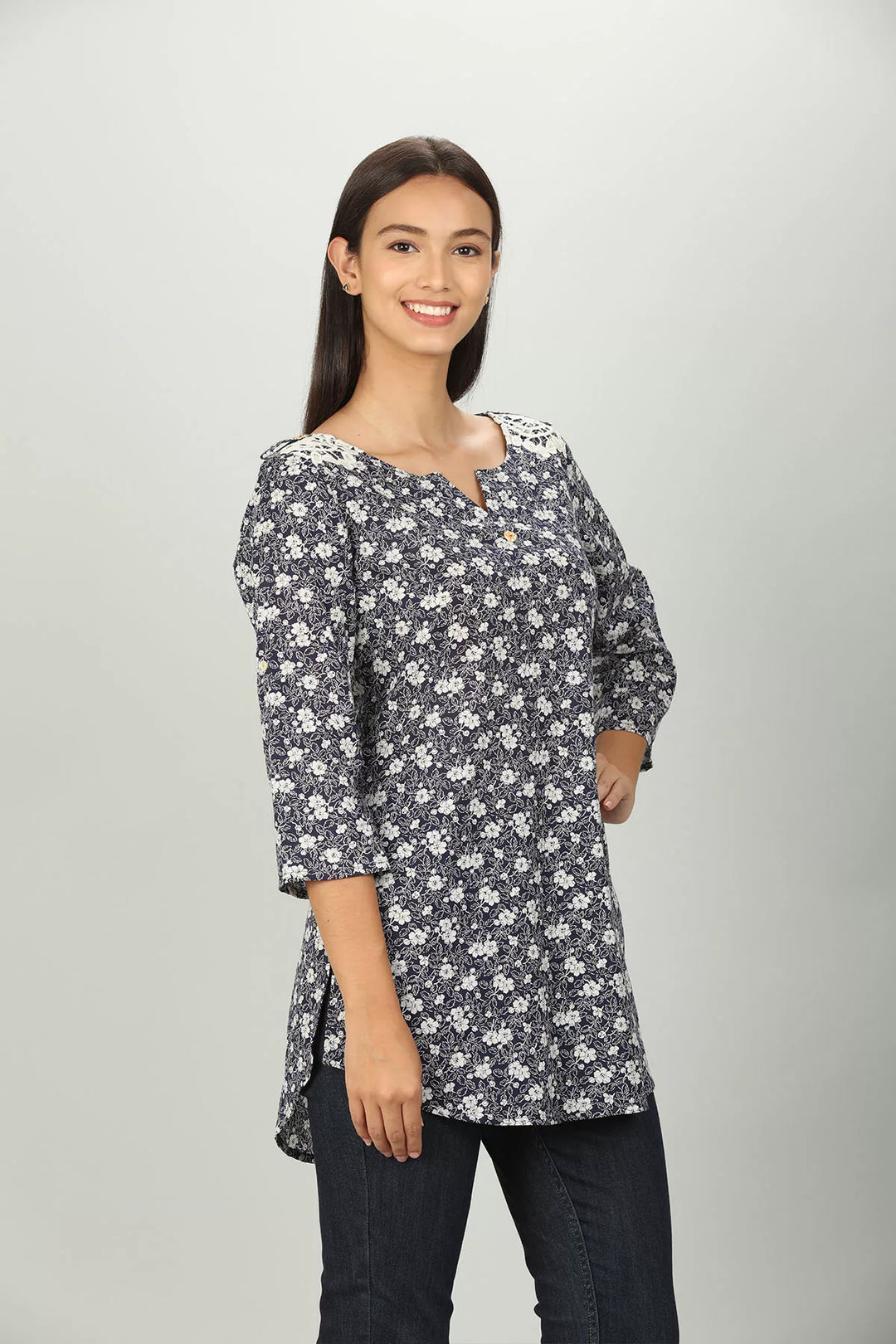 Blue Floral Print Top
