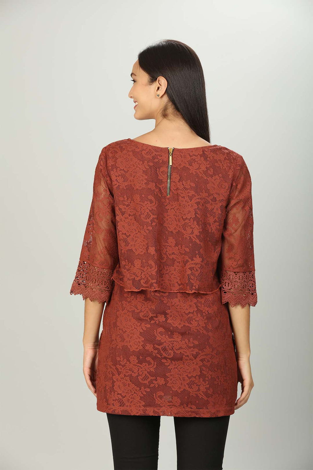 floral net lace Layer top (Rust Red)