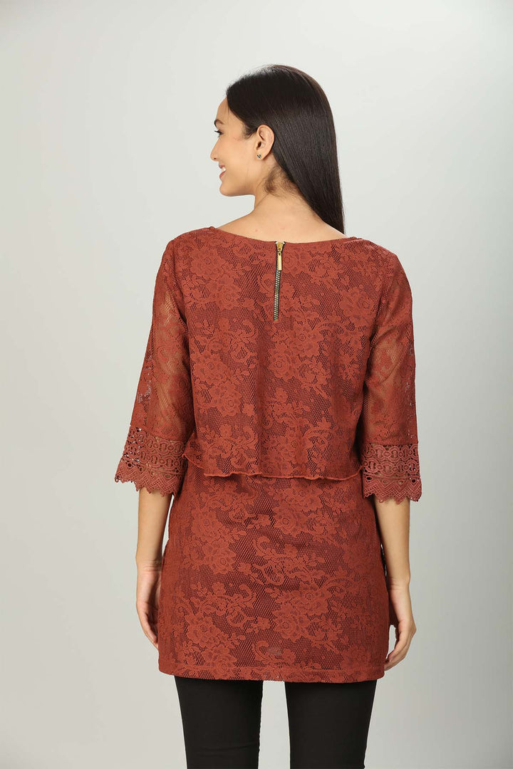 floral net lace Layer top (Rust Red)