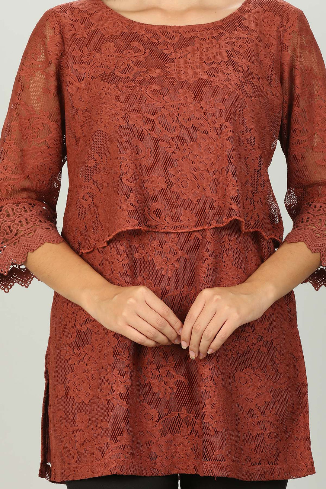 floral net lace Layer top (Rust Red)
