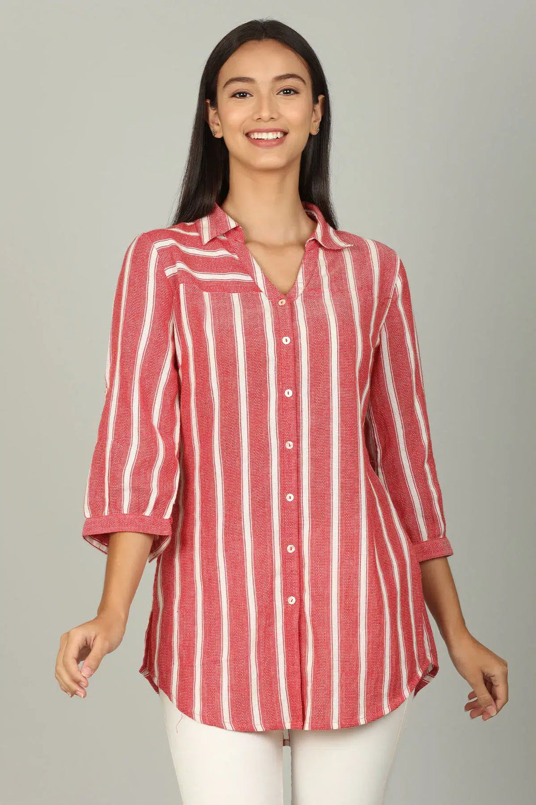 Red and White collar stripe Shirt