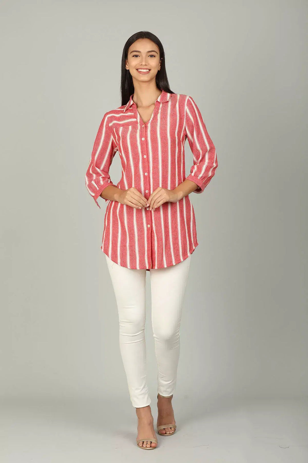 Red and White collar stripe Shirt