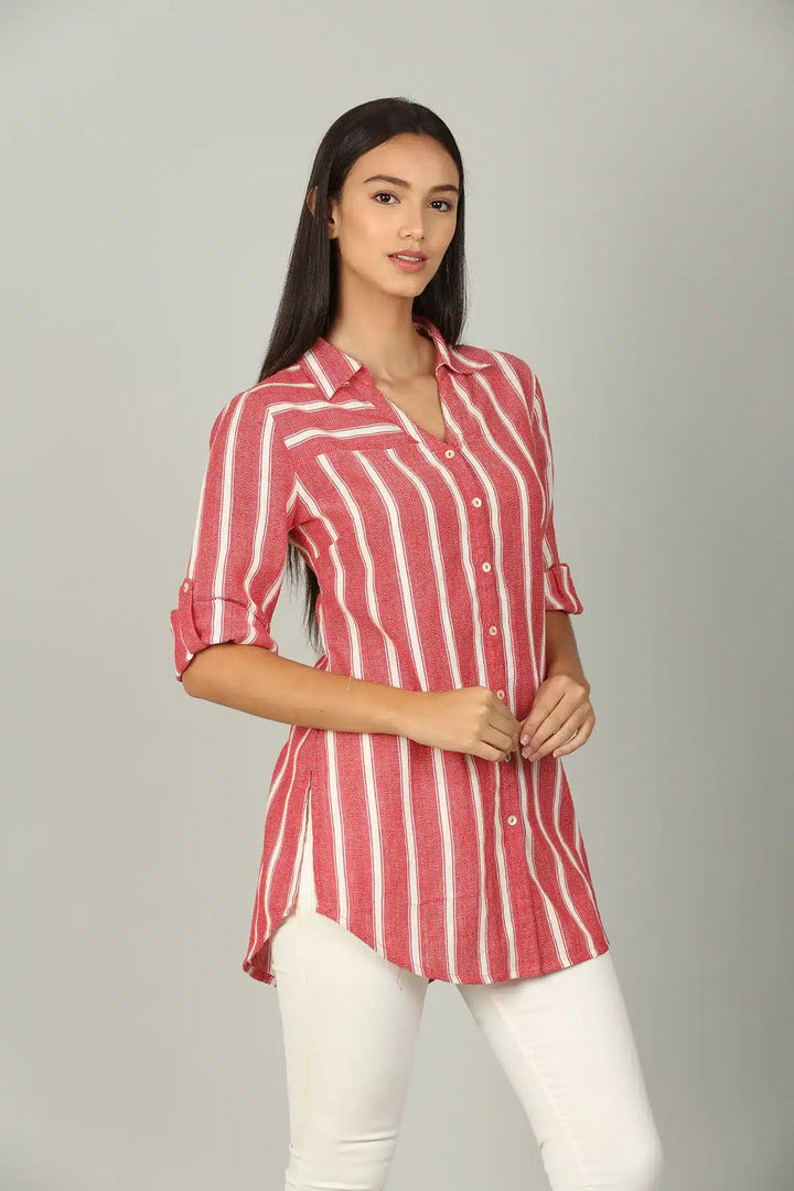 Red and White collar stripe Shirt