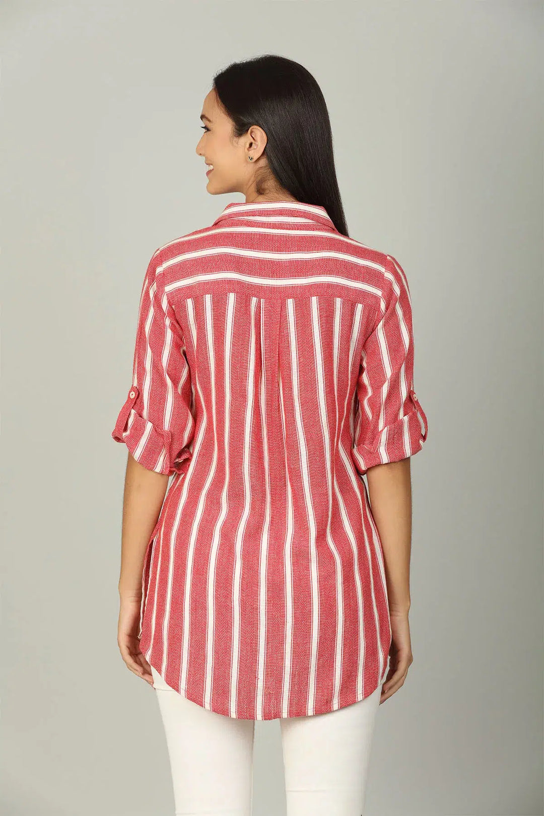 Red and White collar stripe Shirt