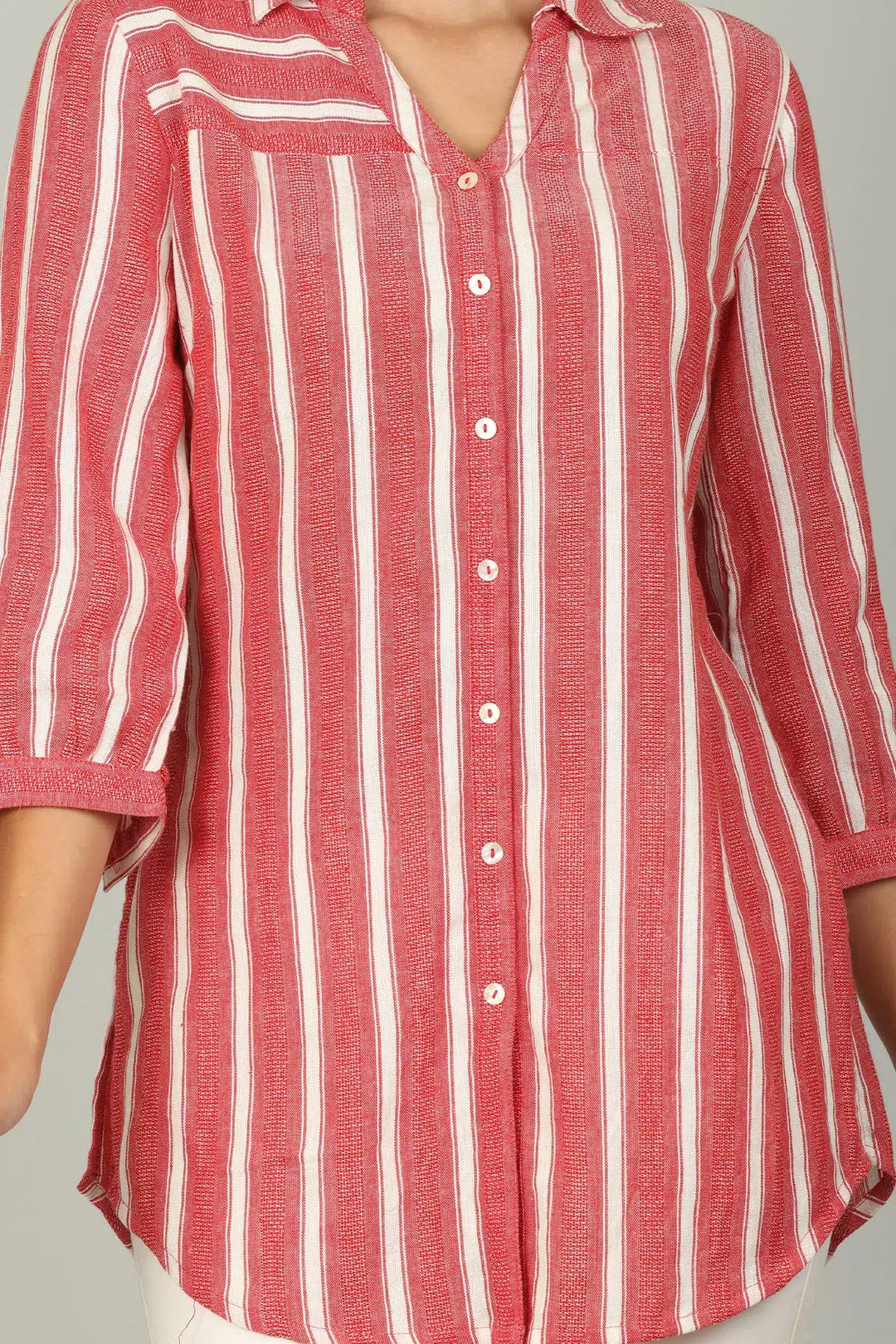 Red and White collar stripe Shirt