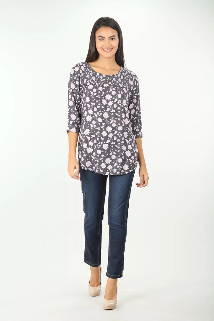 Lavender Grey Round Neck Top