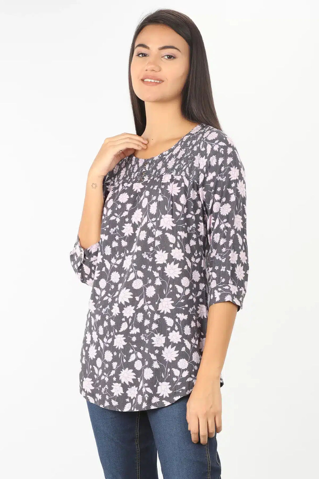 Lavender Grey Round Neck Top