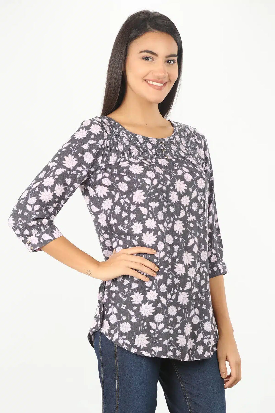 Lavender Grey Round Neck Top
