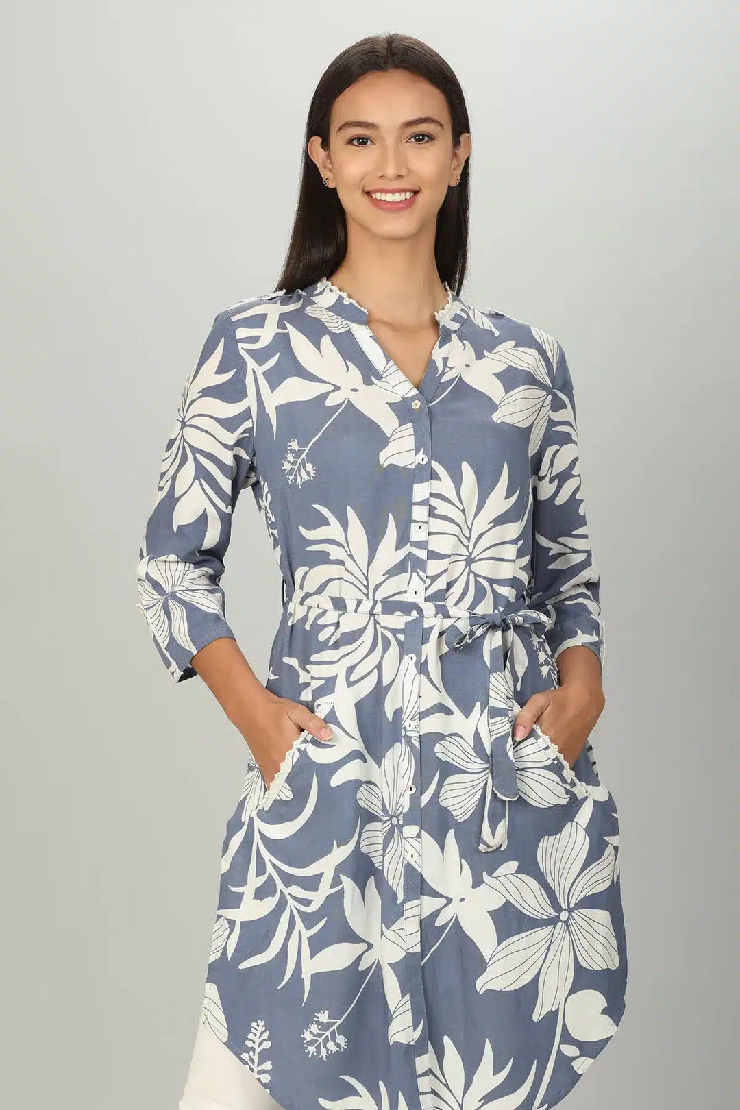 Blue Floral Print Long shirt