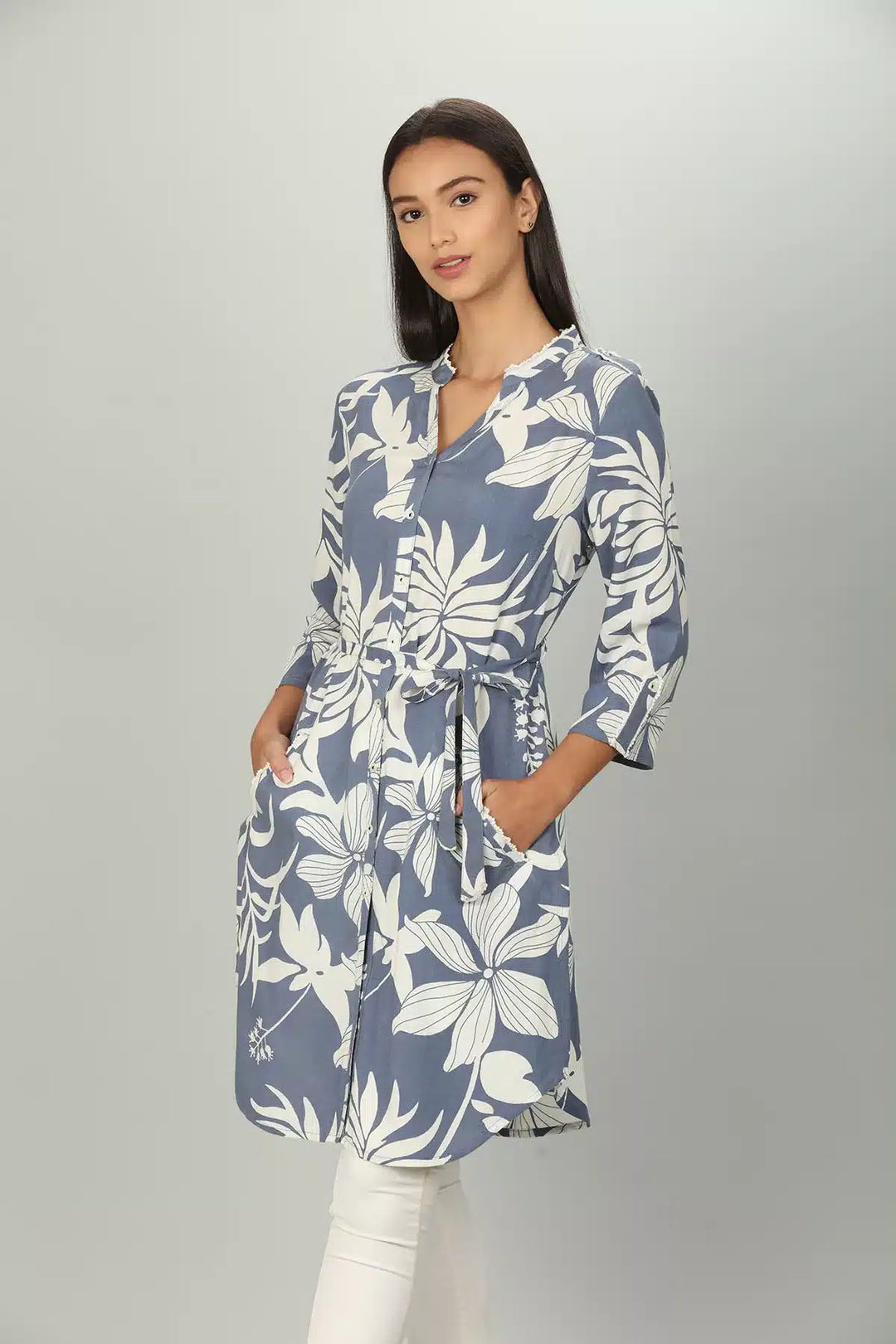 Blue Floral Print Long shirt