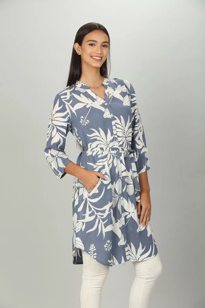 Blue Floral Print Long shirt