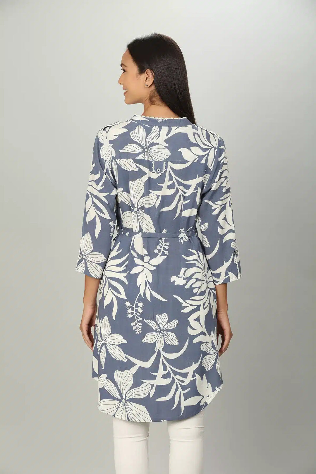 Blue Floral Print Long shirt