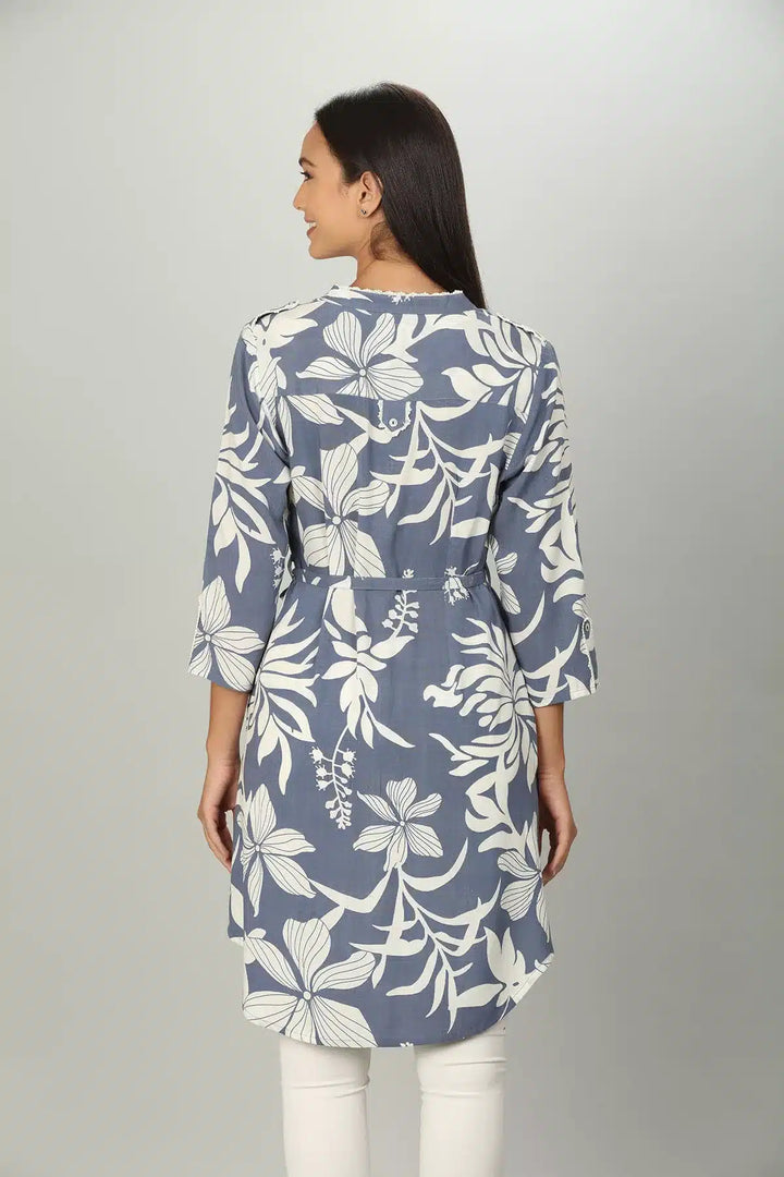 Blue Floral Print Long shirt