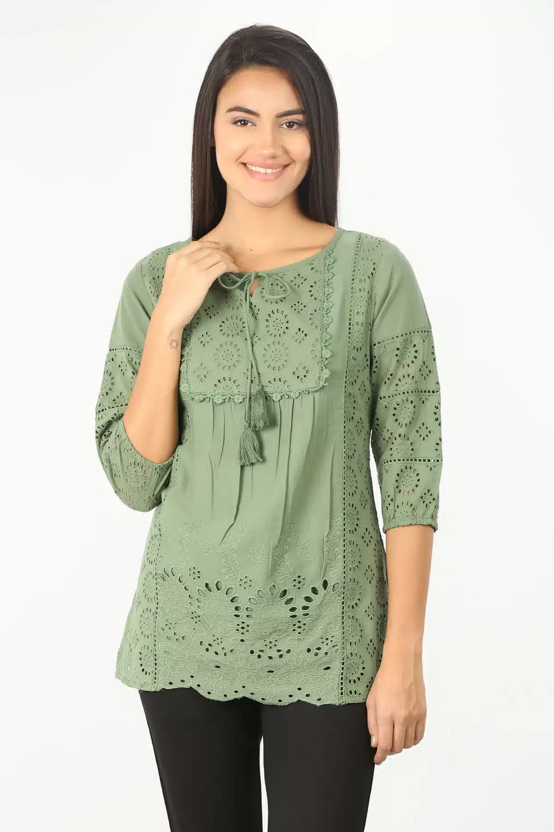GREEN Textured String Tie TOP