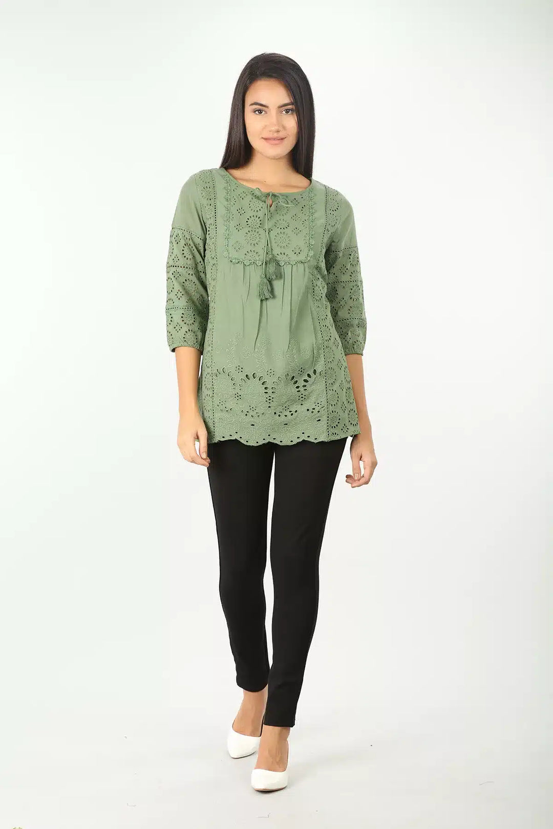 GREEN Textured String Tie TOP
