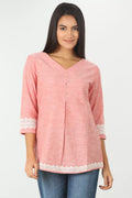 PINK LACE TOP WITH V-NECK