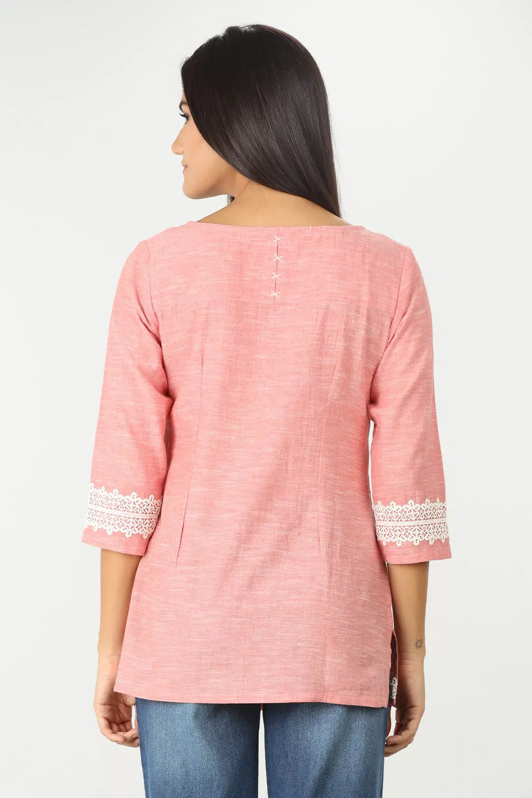PINK LACE TOP WITH V-NECK
