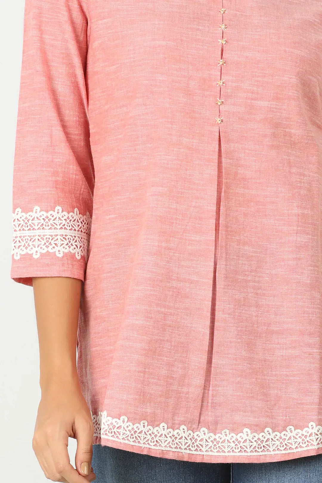 PINK LACE TOP WITH V-NECK