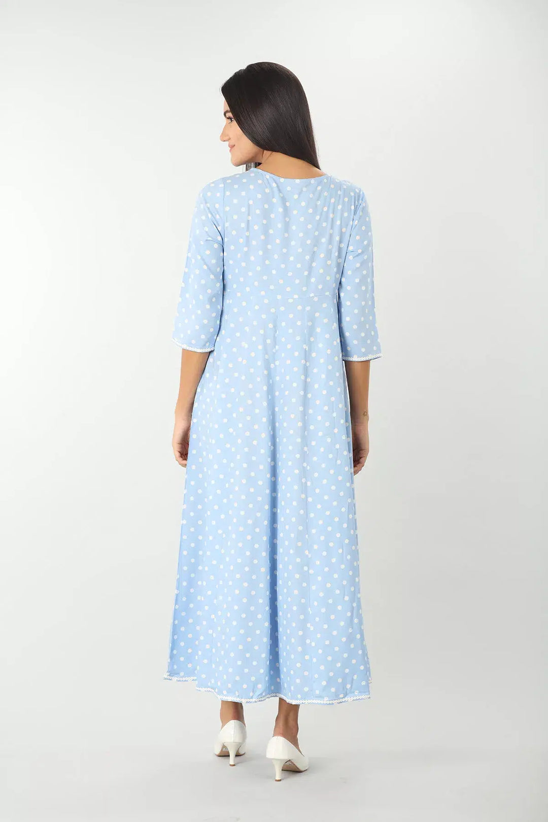 BLUE PRINTED DRESS WITH LONG JACKET