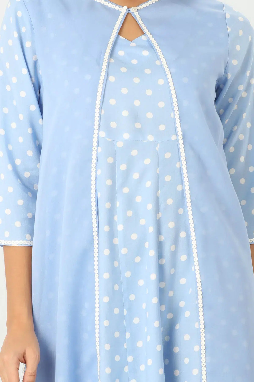 BLUE PRINTED DRESS WITH LONG JACKET