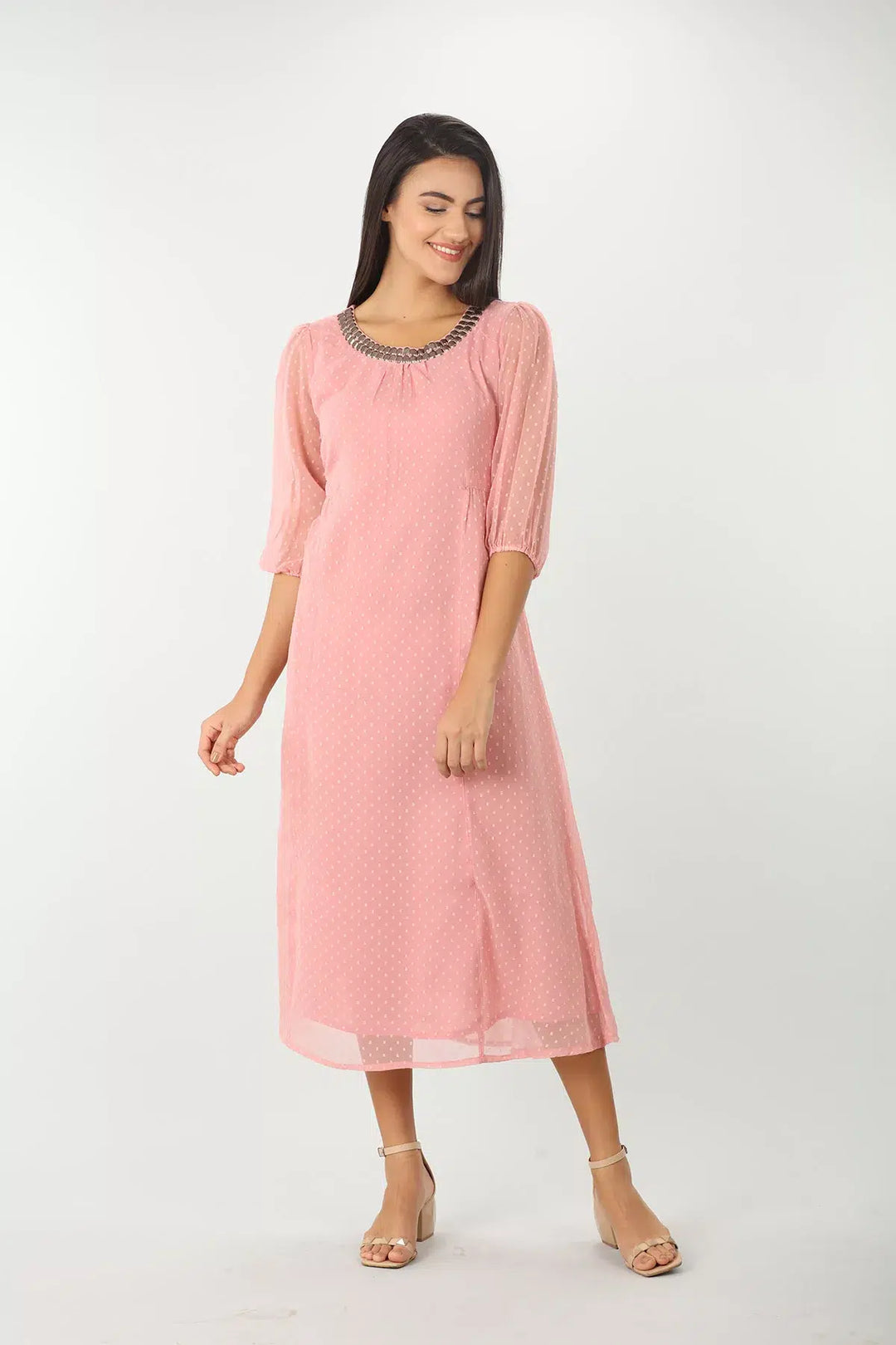 LIGHT PINK POLKA MAXI DRESS