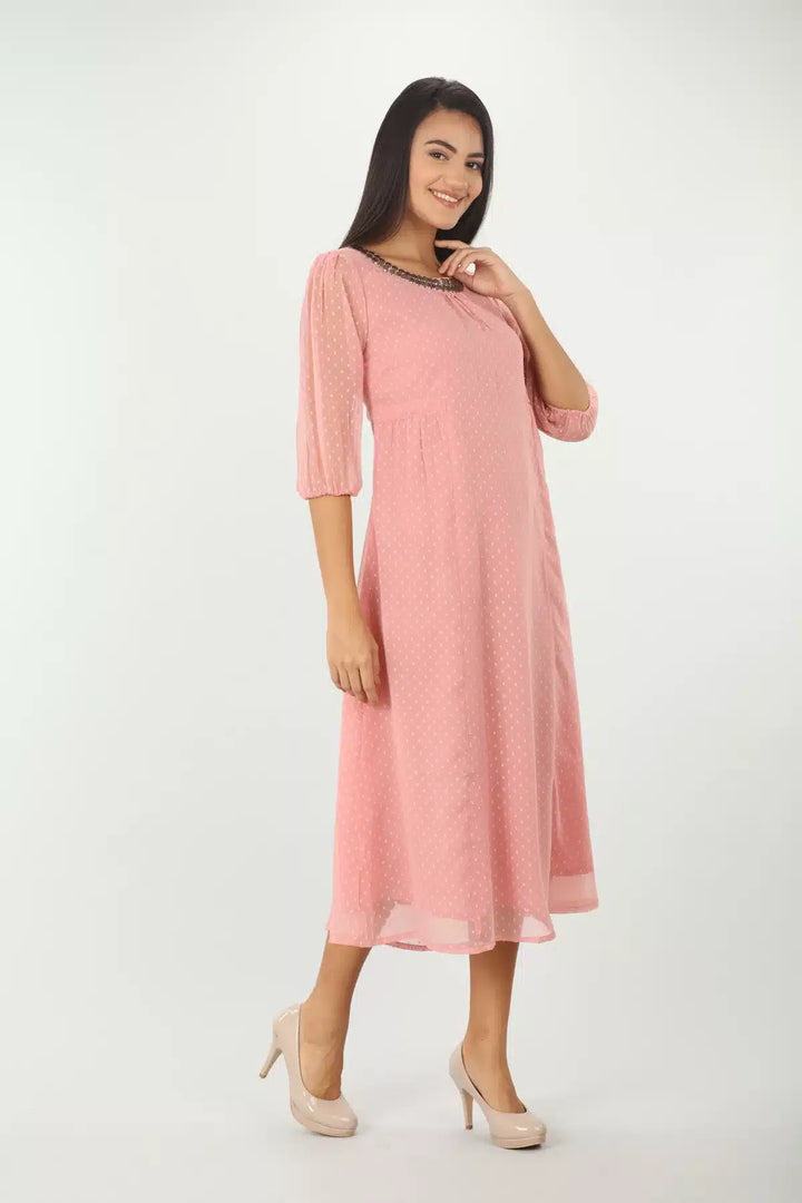 LIGHT PINK POLKA MAXI DRESS