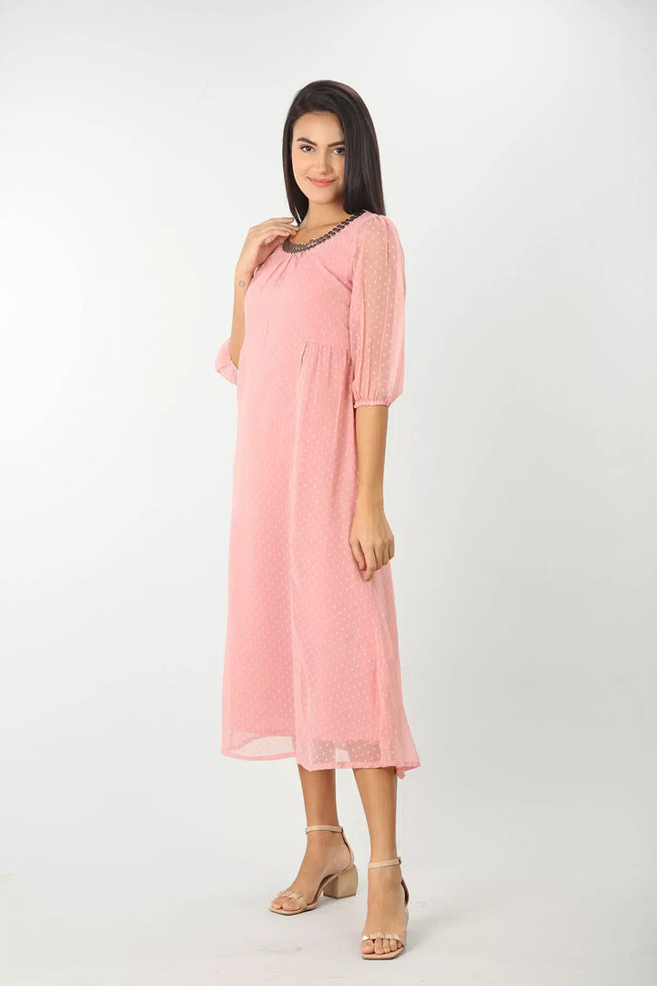 LIGHT PINK POLKA MAXI DRESS