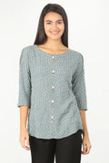 GREY PRINTED ROUND NECK TOP