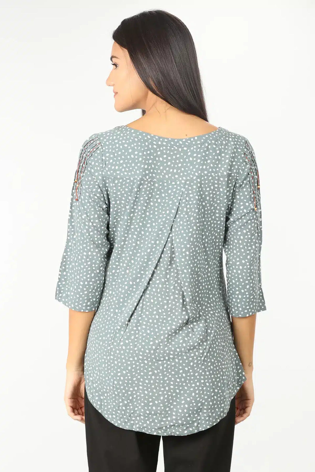 GREY PRINTED ROUND NECK TOP