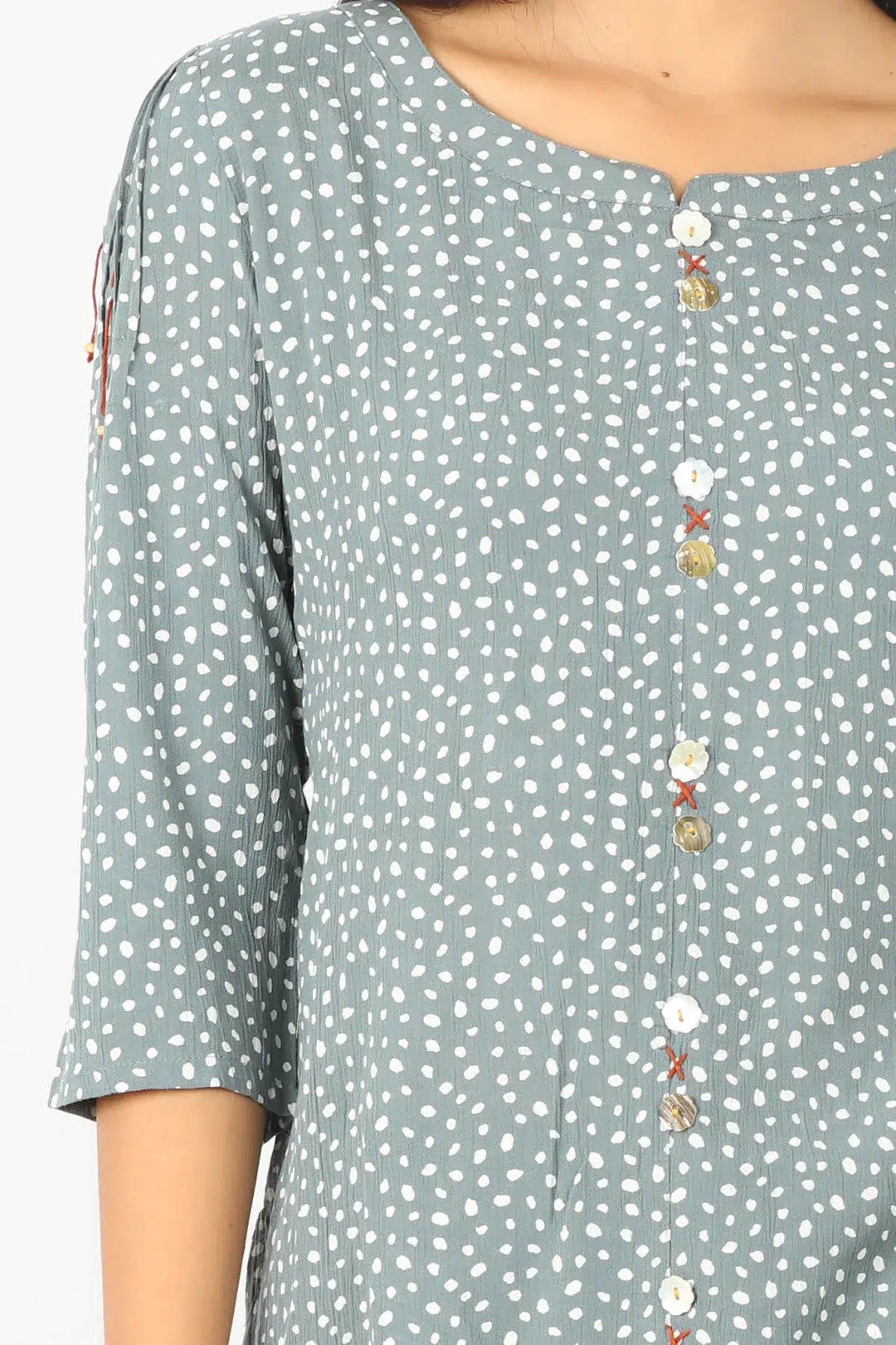 GREY PRINTED ROUND NECK TOP