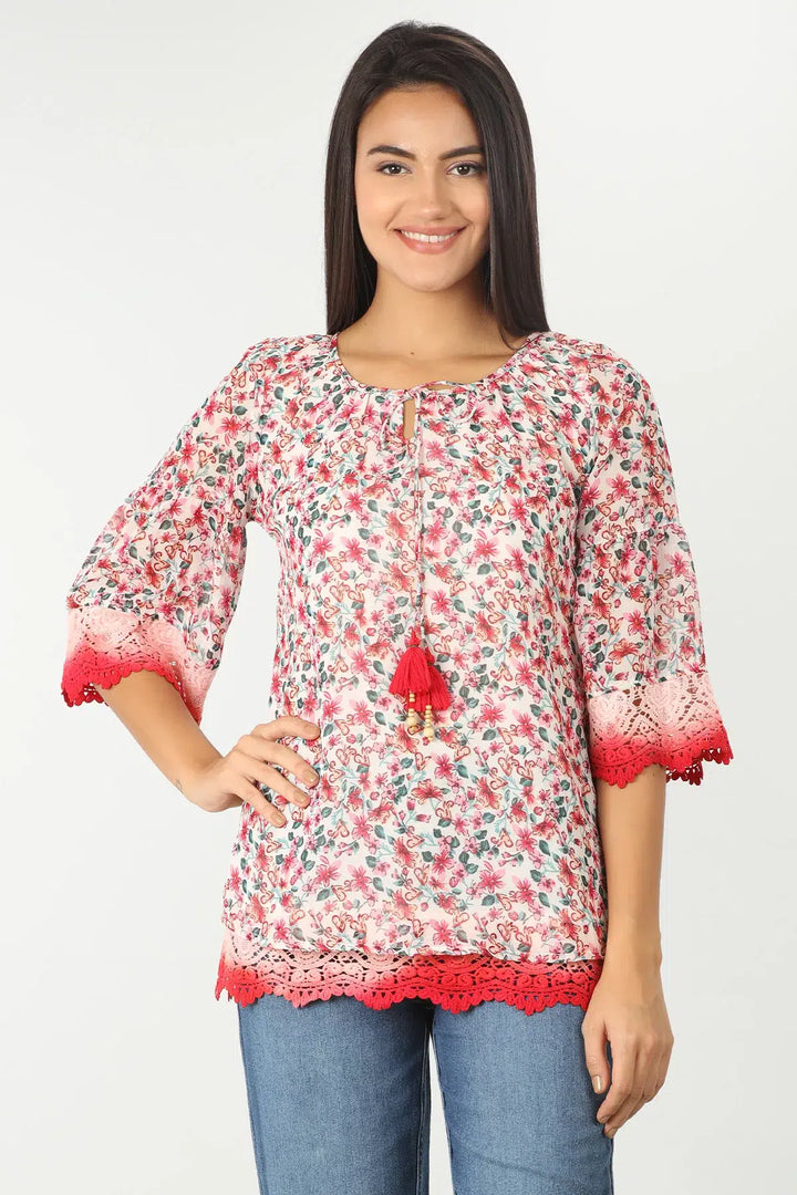 Light Coral Printed Georgette Top