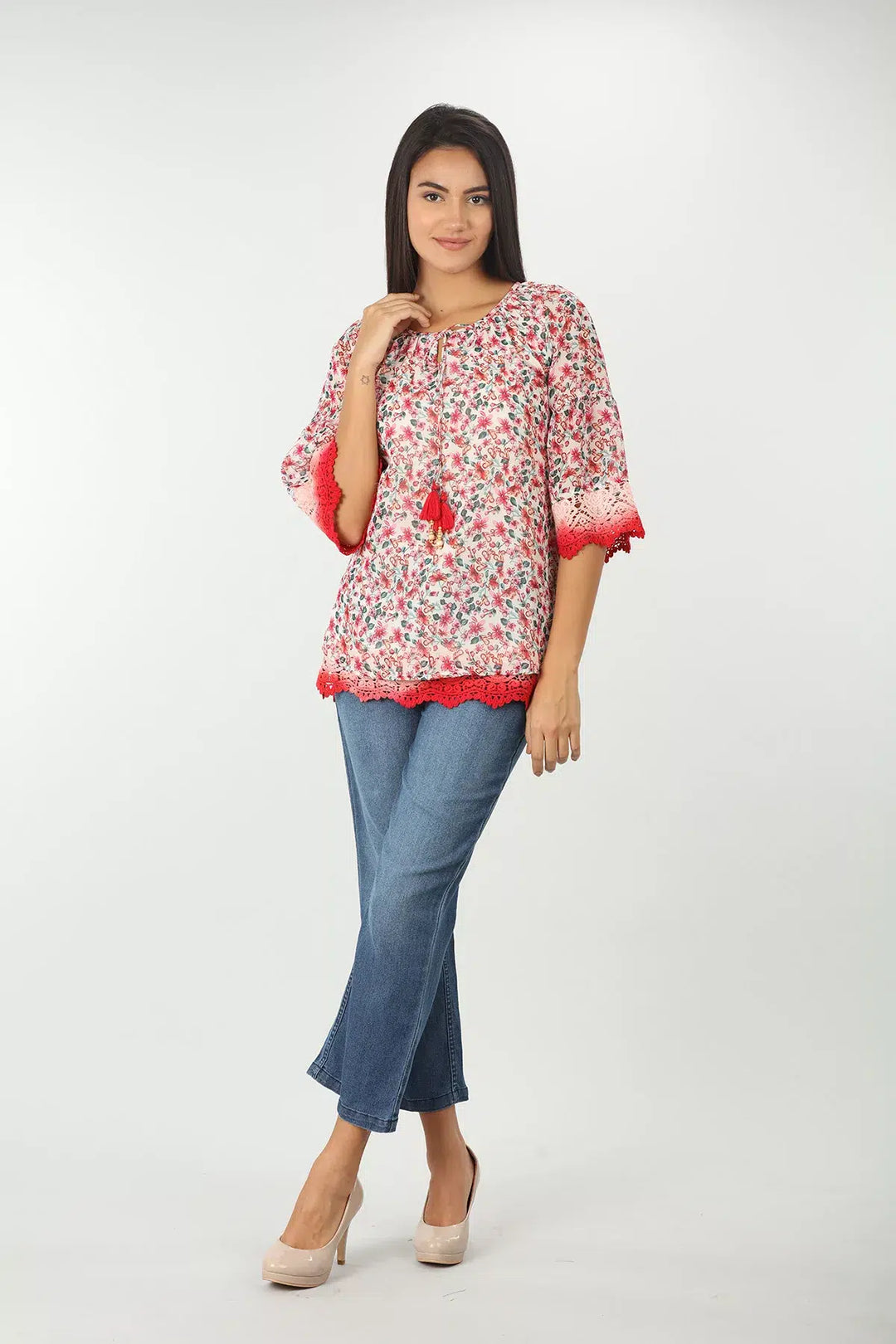 Light Coral Printed Georgette Top