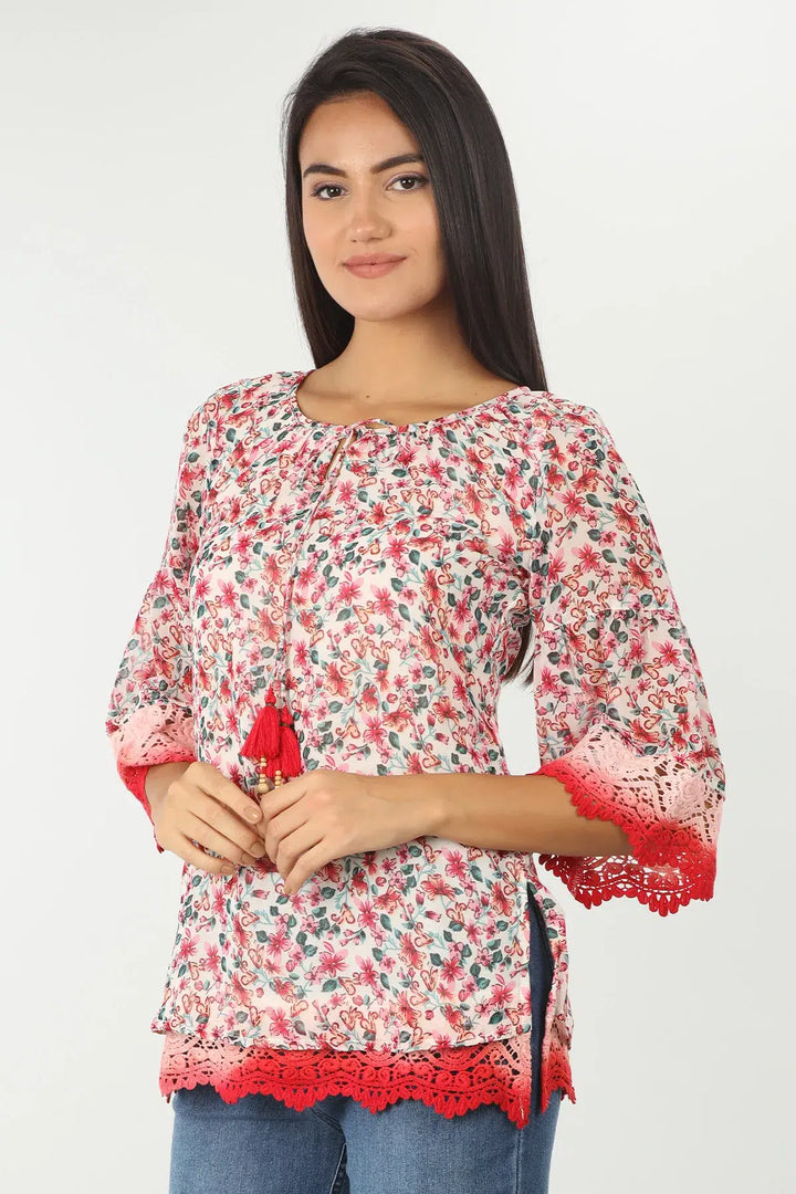 Light Coral Printed Georgette Top