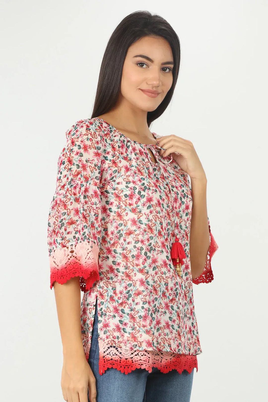 Light Coral Printed Georgette Top