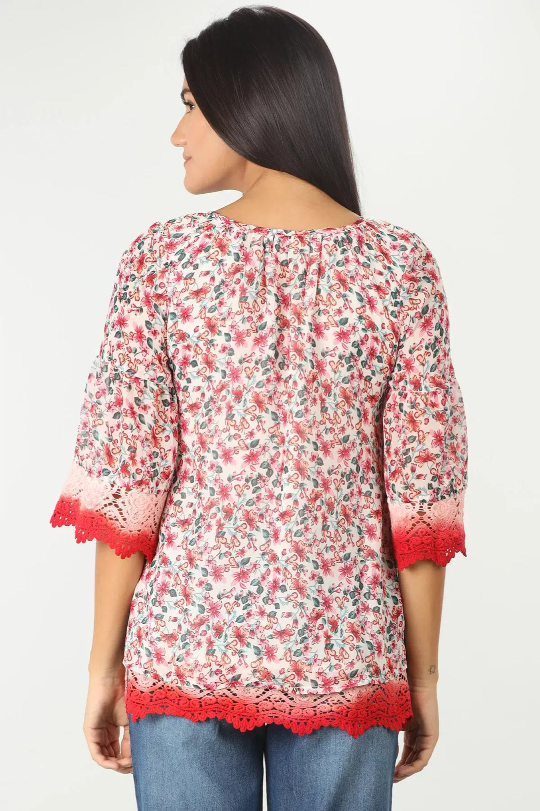 Light Coral Printed Georgette Top