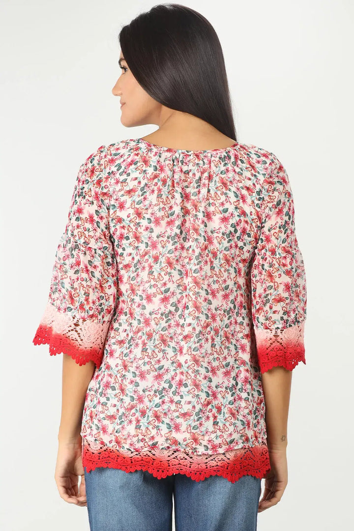 Light Coral Printed Georgette Top