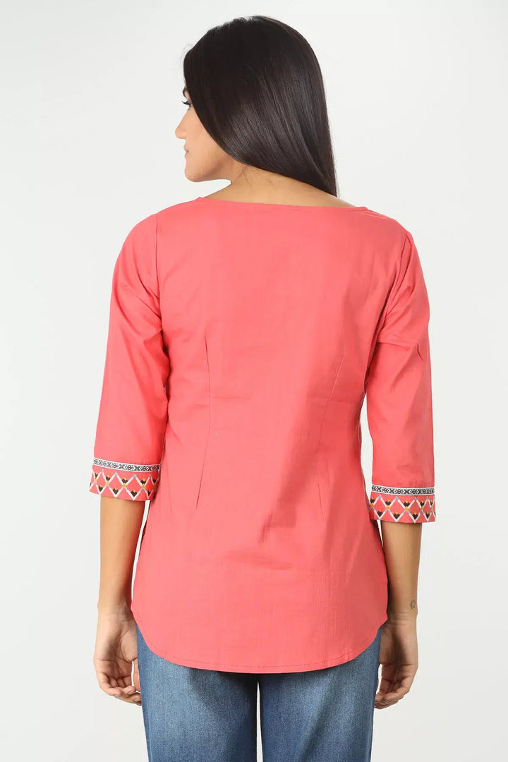 CORAL COTTON EMBROIDERED TOP