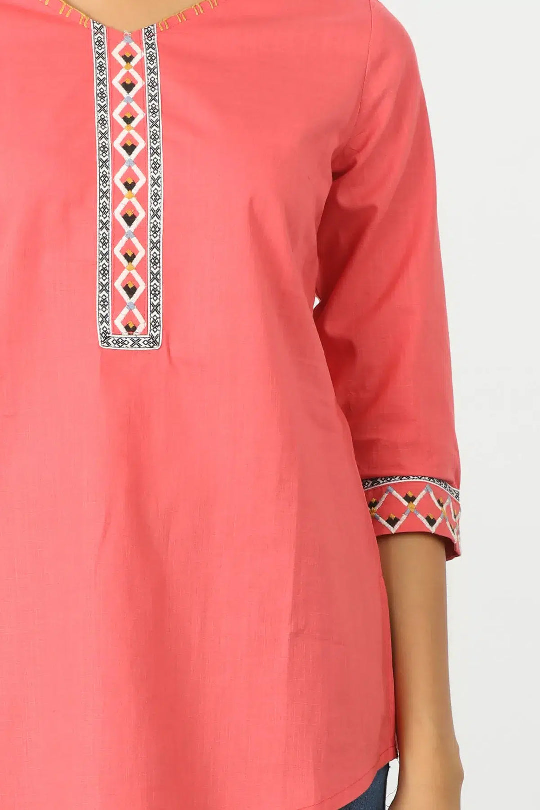 CORAL COTTON EMBROIDERED TOP