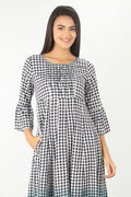 BLACK ROUND NECK DRESS WITH BELL SLEEVES
