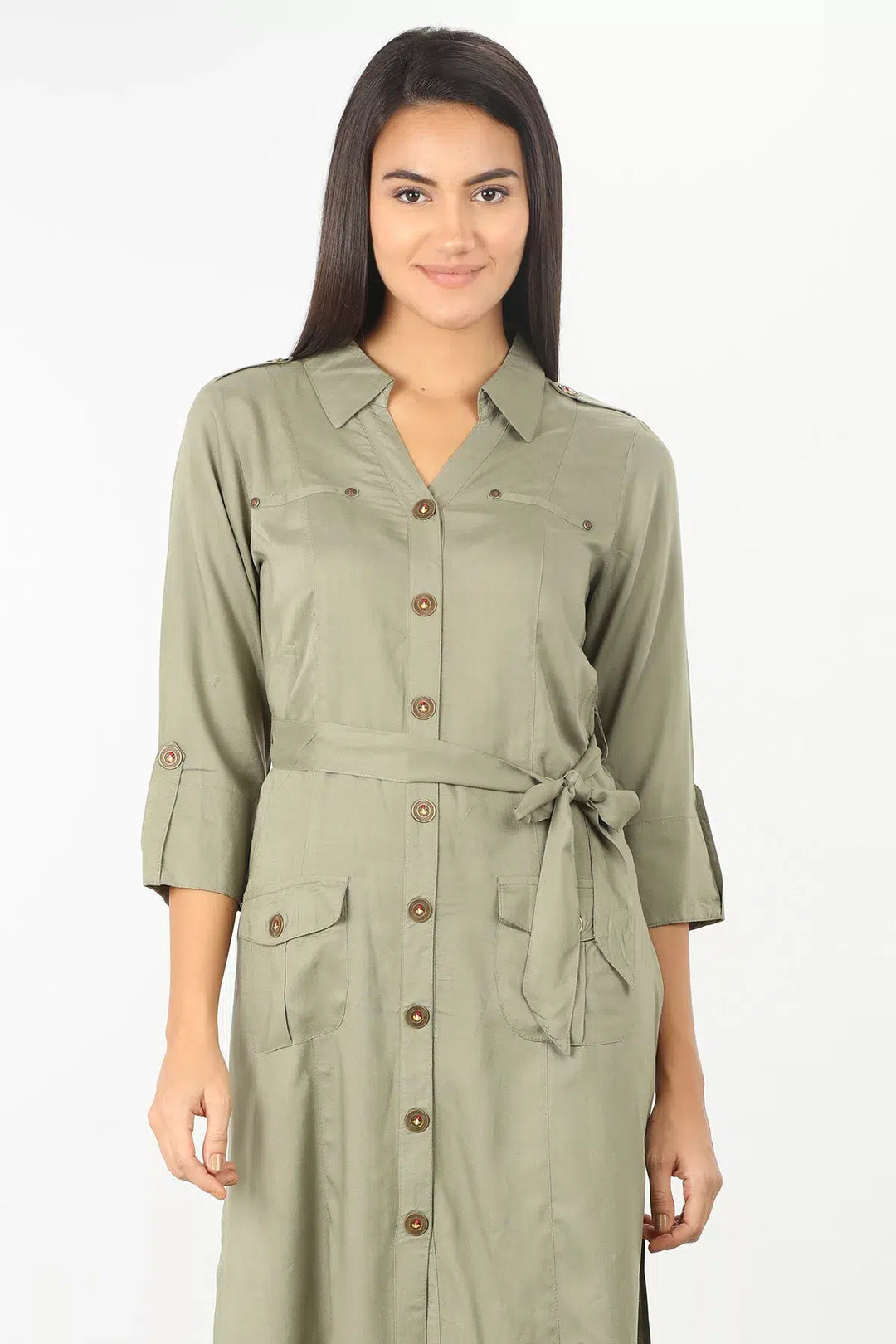 Olive Grey collared Solid Tunic