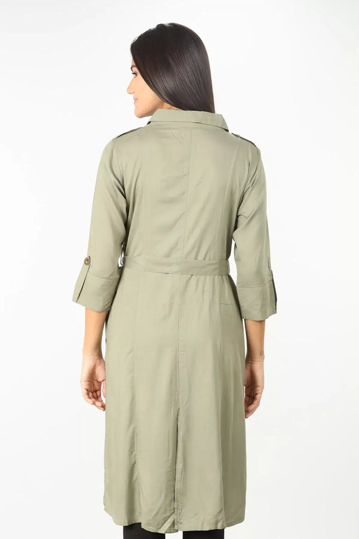 Olive Grey collared Solid Tunic