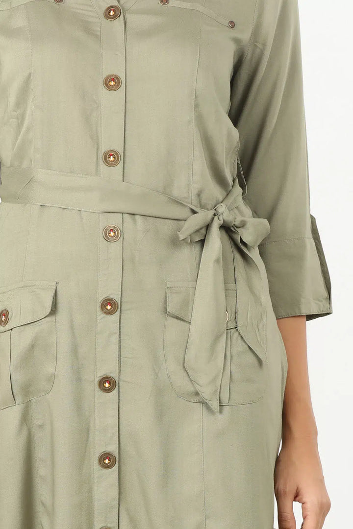 Olive Grey collared Solid Tunic